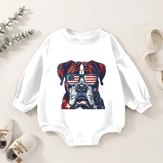 Boxer dog. American memorial day Baby Romper Sweatshirts