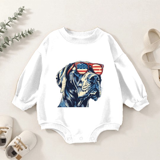 American independence day. Great Dane dog Baby Romper Sweatshirts