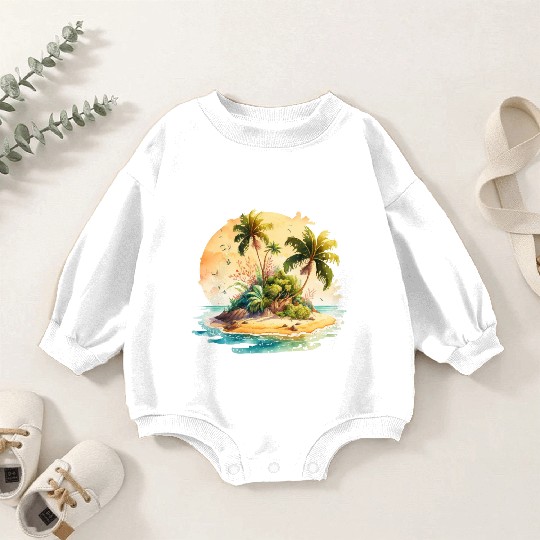 Tropical Watercolor Paradise, Summer Clipart Baby Romper Sweatshirts