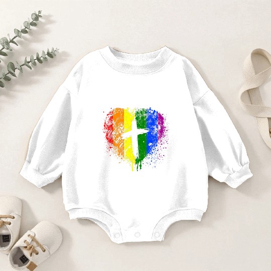 Rainbow Heart with Cross Gay Pride LGBT Christian Baby Romper Sweatshirts