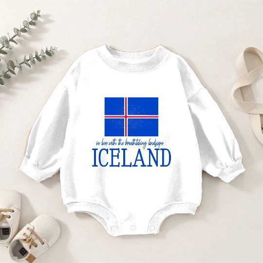 Nordic Flag Illustration with Icelandic Text Baby Romper Sweatshirts