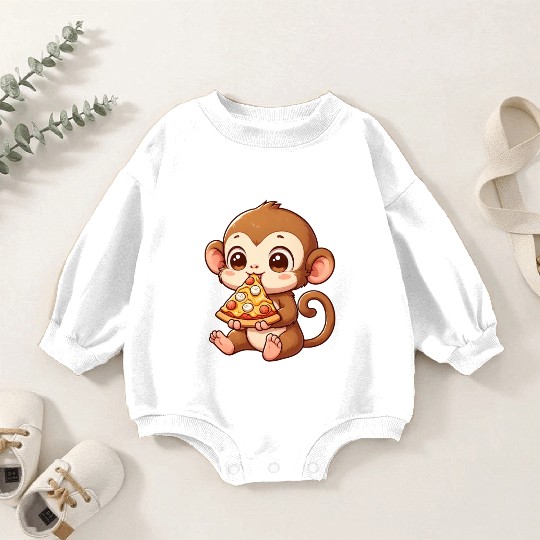 Funny monkey loves pizza humorous chimpanzee Baby Romper Sweatshirts