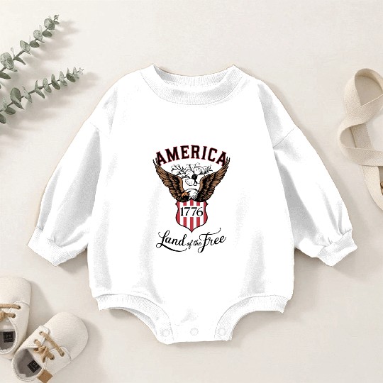 Independence Day Art 4 July Eagle Land of the Free Baby Romper Sweatshirts