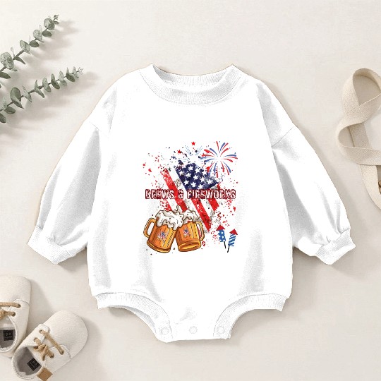 Brews & Fireworks 4th of July Independence Day Baby Romper Sweatshirts