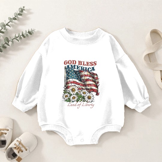 God Bless America 4th Of July US Flag Daisy Baby Romper Sweatshirts