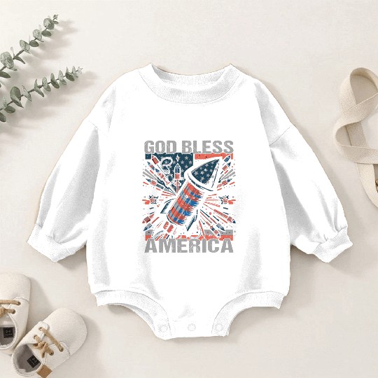 God Bless America Retro US Flag Funny Fireworks Baby Romper Sweatshirts