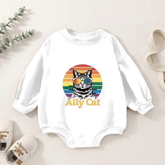 Ally Cat LGBT Rainbow Flag LGBTQ Gift Baby Romper Sweatshirts