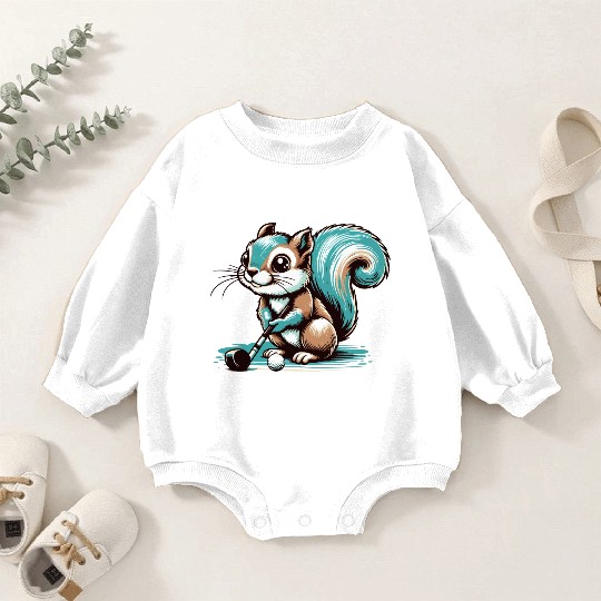 Cute cartoon squirrel playing golf Baby Romper Sweatshirts