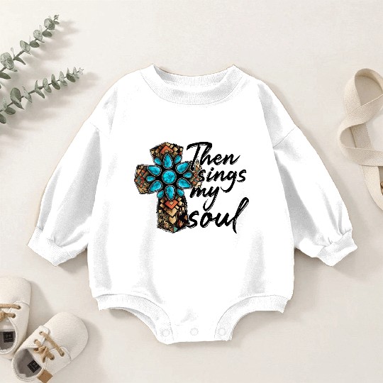 Turquoise Cross Western Aztec Art Baby Romper Sweatshirts