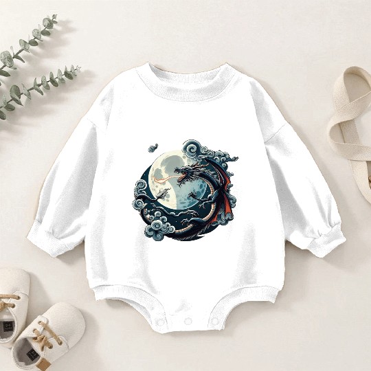 Mystical Dragon and Moon - Celestial Fantasy Baby Romper Sweatshirts