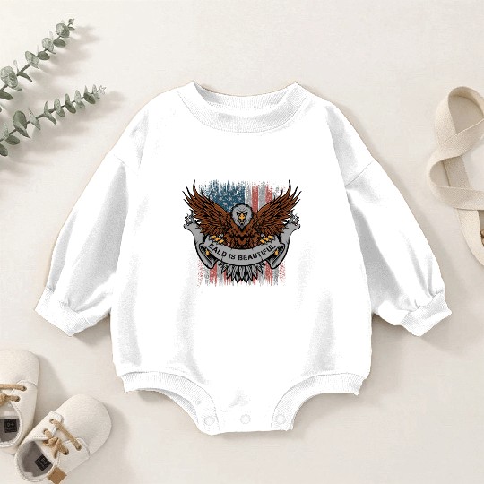 Bald Is Beautiful US Flag 4th Of July Funny Eagle Baby Romper Sweatshirts