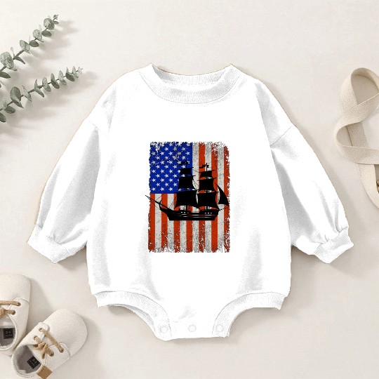 Stars, Stripes & Pirate Ship American Flag Baby Romper Sweatshirts