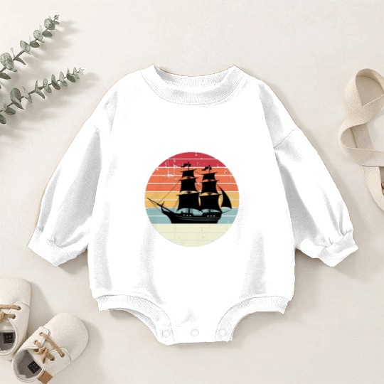 Retro Pirate Ship Sailing Love Vintage Sunset Baby Romper Sweatshirts