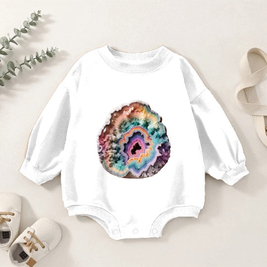 Fantasy Pastel Rainbow Geo Stone Crystal Baby Romper Sweatshirts