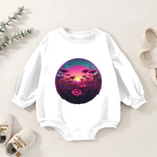 Synthwave Wild Flower Design Baby Romper Sweatshirts