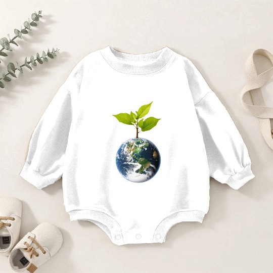 Planet Earth with beautiful freshness growth tree Baby Romper Sweatshirts