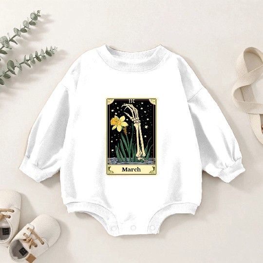 March Gothic Tarot Card - Daffodil Flower & Skelet Baby Romper Sweatshirts