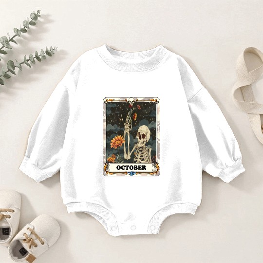 October Gothic Tarot Card - Marigold Flower & Skel Baby Romper Sweatshirts
