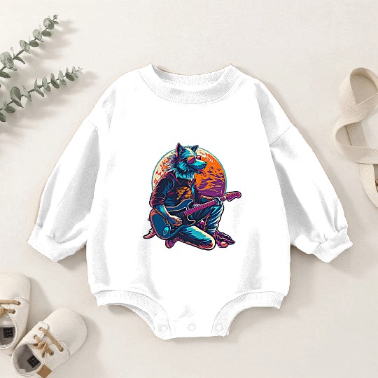 Blue Wolf Moon Guitar Player Retro Sunglasses Baby Romper Sweatshirts