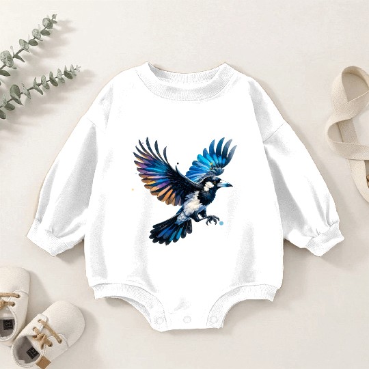 Pied Currawong in Flight Baby Romper Sweatshirts