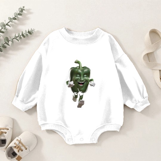 Green Bell Pepper Running Realistic Baby Romper Sweatshirts