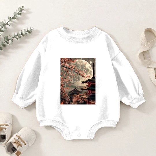 Full Moon in Tokyo Japan Sakura Baby Romper Sweatshirts
