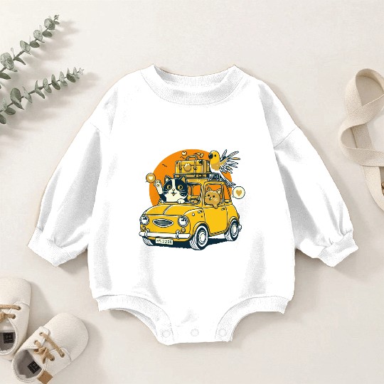 Road Trip by Car : Life's Better with Cat Friends Baby Romper Sweatshirts