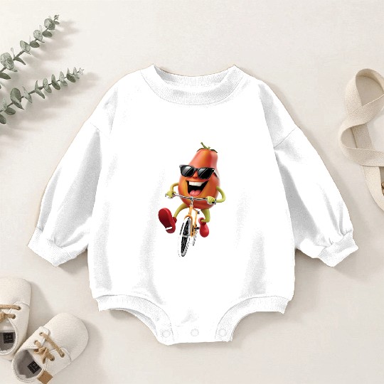 Papaya Cycling On Bike Realistic Baby Romper Sweatshirts