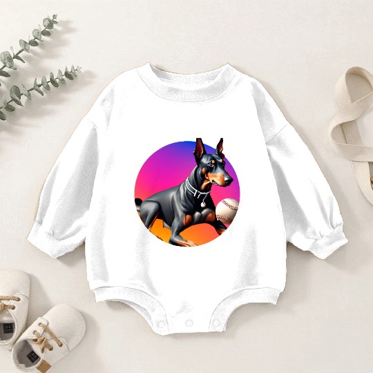 Doberman baseball player Baby Romper Sweatshirts