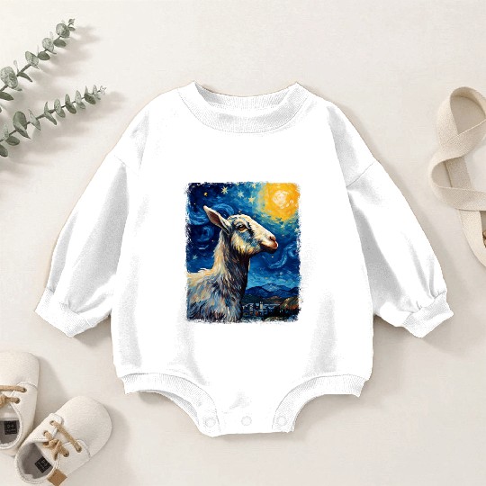 Goat Farm Animal Farmer Starry Night Painting Baby Romper Sweatshirts