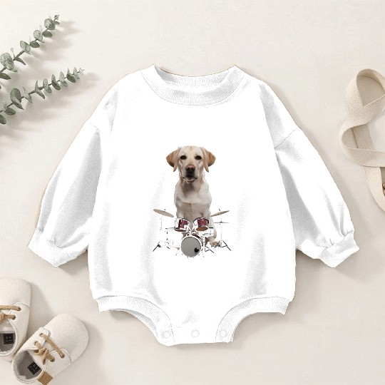 Labrador Playing Drums Realistic Baby Romper Sweatshirts