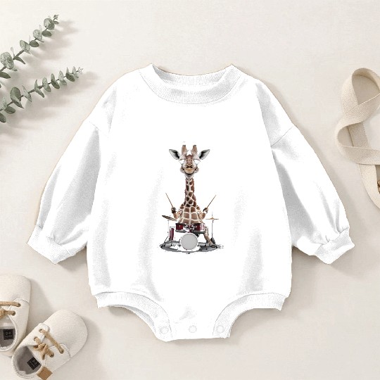 Giraffe Playing Drums Realistic Baby Romper Sweatshirts