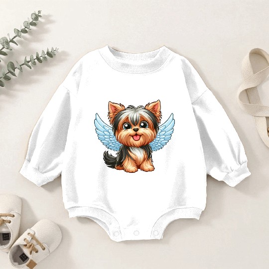 Cute Yorkshire Terrier with angel wings Baby Romper Sweatshirts