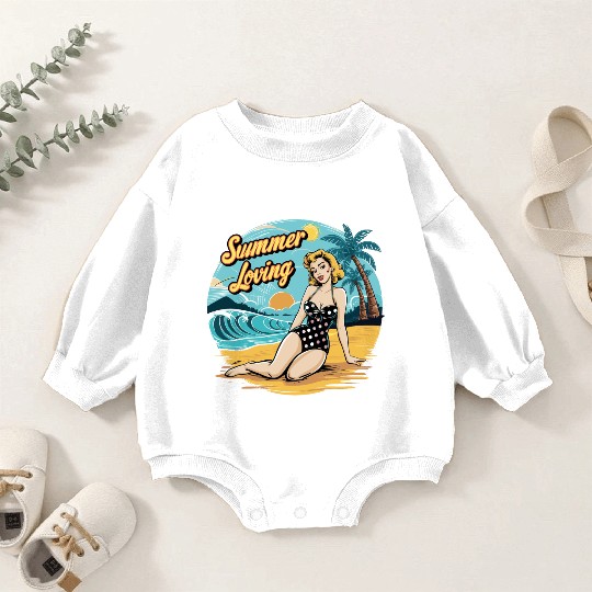 Retro Summer Loving Beach Vibes for a Beach Lover Baby Romper Sweatshirts