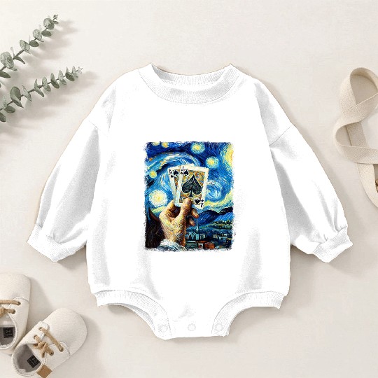 Blackjack Gambling Cards Starry Night Painting Baby Romper Sweatshirts
