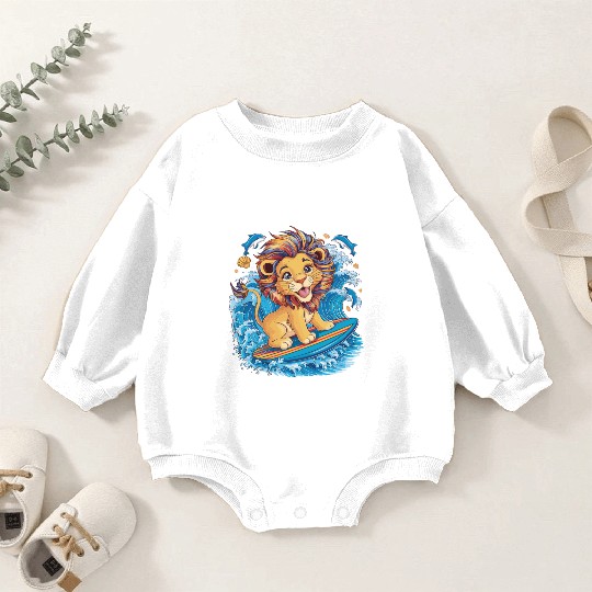 Cute Surfing Lion Riding the Waves Baby Romper Sweatshirts