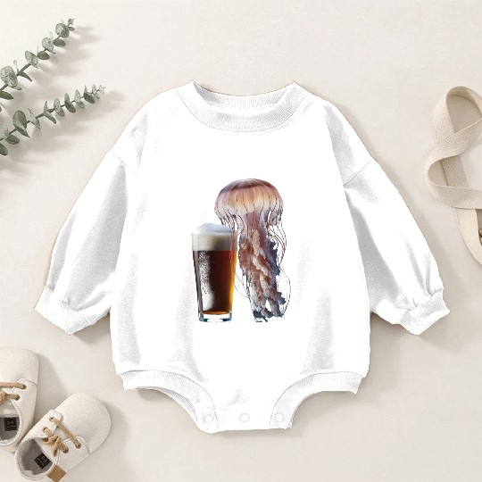 Jellyfish Drinking Beer Realistic Baby Romper Sweatshirts