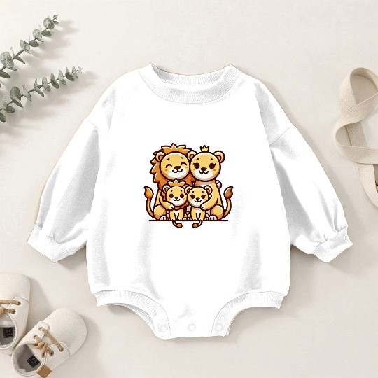 Lion Family Mother And Father With Two Children Baby Romper Sweatshirts