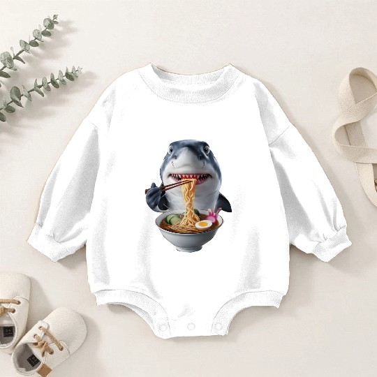 Shark Eating Ramen Realistic Baby Romper Sweatshirts