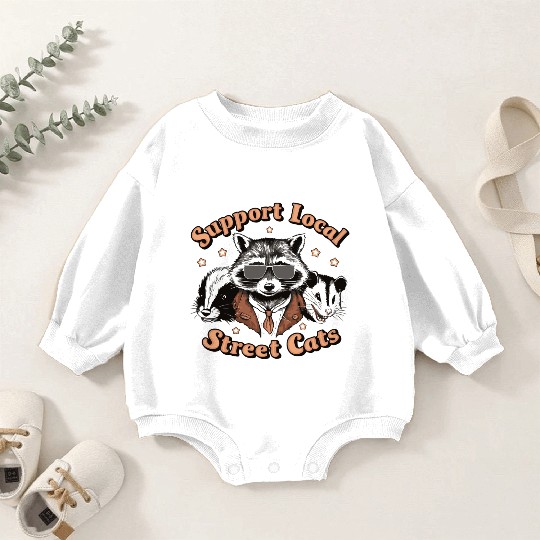 Support Local Street Cats Raccoon Design Baby Romper Sweatshirts