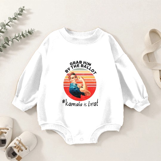 Grab him by the ballot #kamala is brat - Retro Baby Romper Sweatshirts