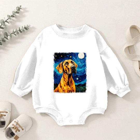 Great Dane Dog Starry Night Painting Baby Romper Sweatshirts