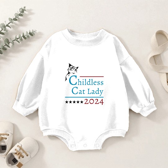 "Childless Cat Lady" Kamala Harris 2024 Baby Romper Sweatshirts