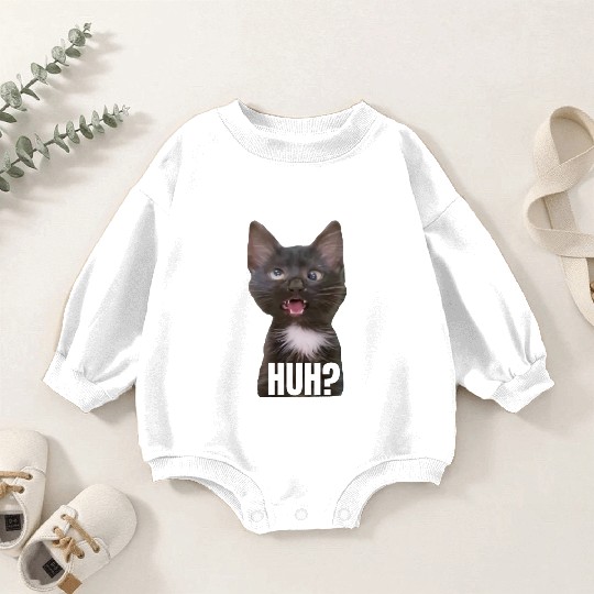 Funny Cross Eyed Cat Meme Huh Funny Cat Baby Romper Sweatshirts