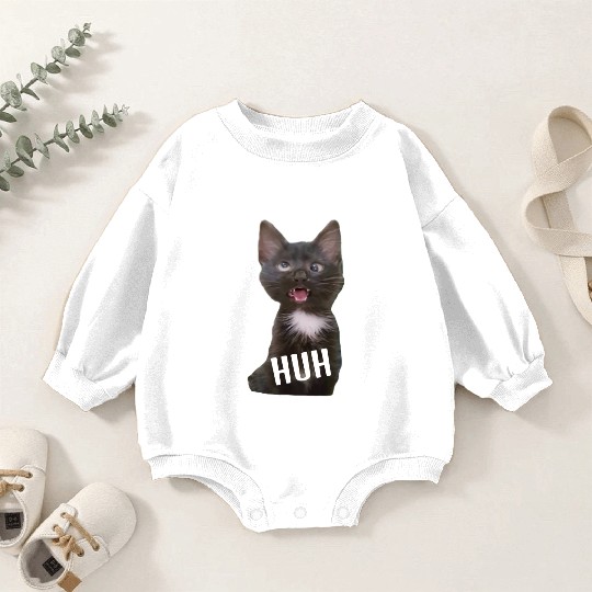 Funny Cross Eyed Cat Meme Huh Funny Cat Baby Romper Sweatshirts