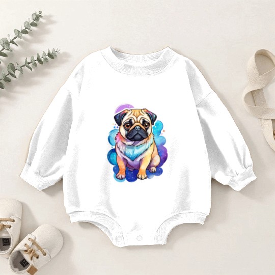 Pug Watercolor Baby Romper Sweatshirts