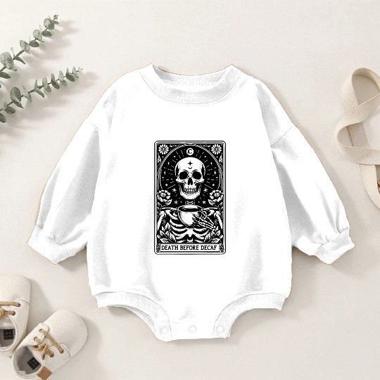 Death Before Decaf Tarot Card Baby Romper Sweatshirts