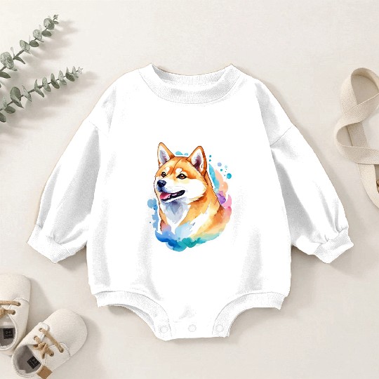Shiba Inu Watercolor Baby Romper Sweatshirts
