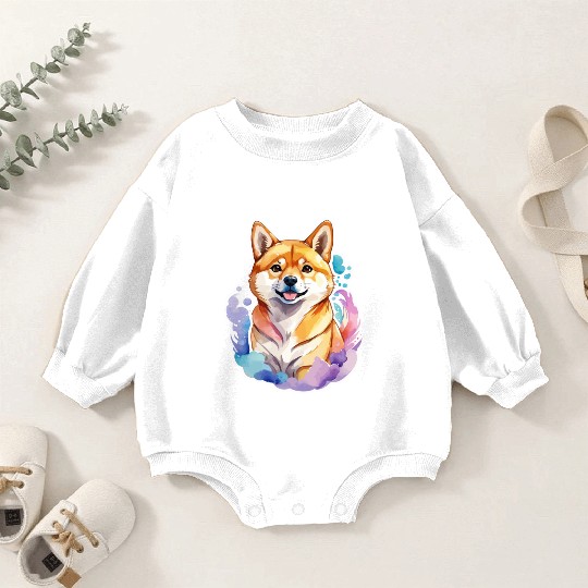 Shiba Inu Watercolor Baby Romper Sweatshirts