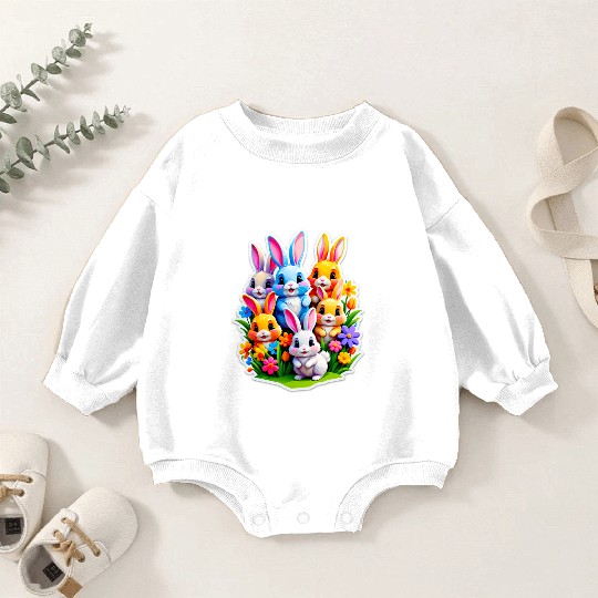 Colorful Spring Celebration with Cute Bunnies Baby Romper Sweatshirts